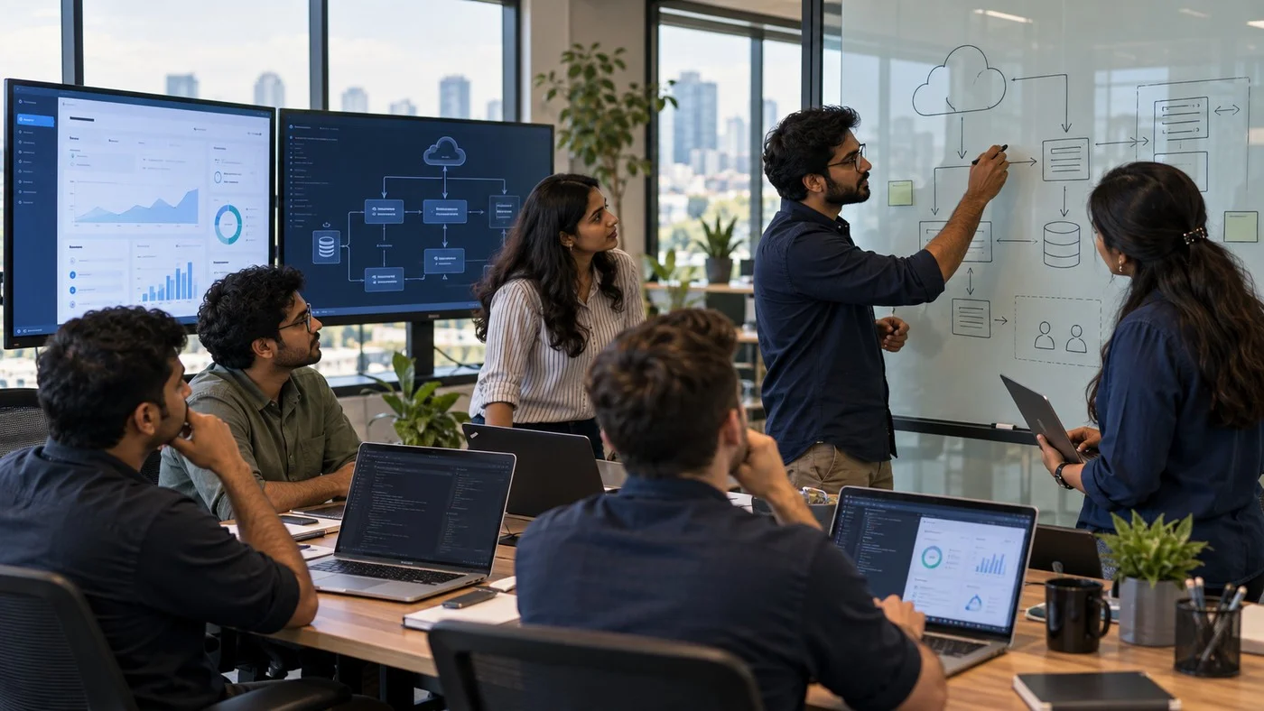 Technology professionals engaged in an interactive technical AI workshop and code lab